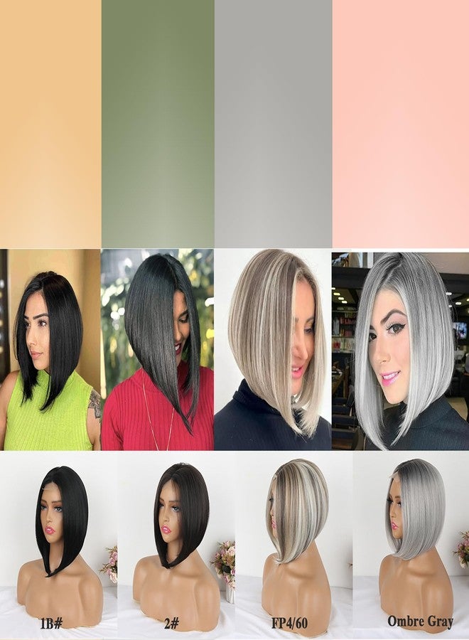 سينهو باروكة شعر بوب قصيرة للنساء من سينهو، بوب بزاوية مع جذور داكنة، باروكة بوب رمادية للنساء بطول 10-12 بوصة، باروكة أوليفيا ذات مقدمة دانتيل، باروكة صناعية بطول الكتف للنساء، باروكة بوب مقلوبة حادة - Image 2